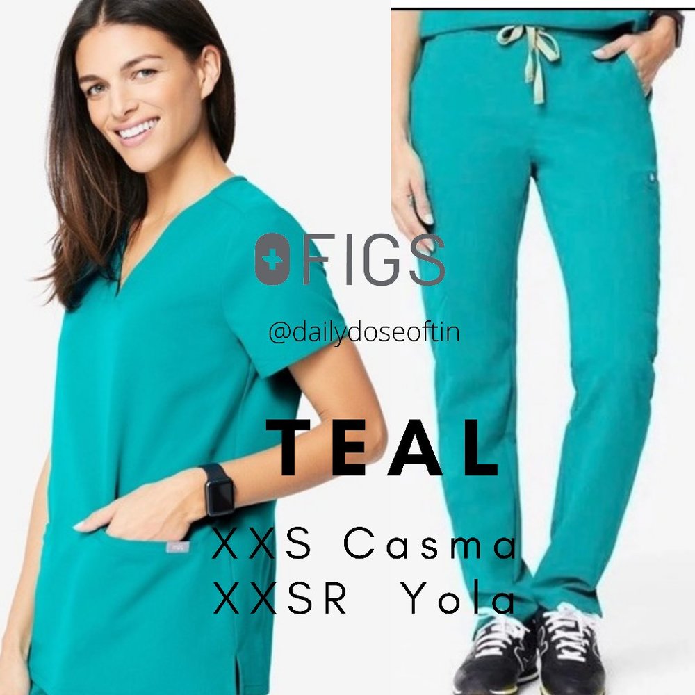 Figs Casma scrub top XXS and Yola XXSR pants in TEAL